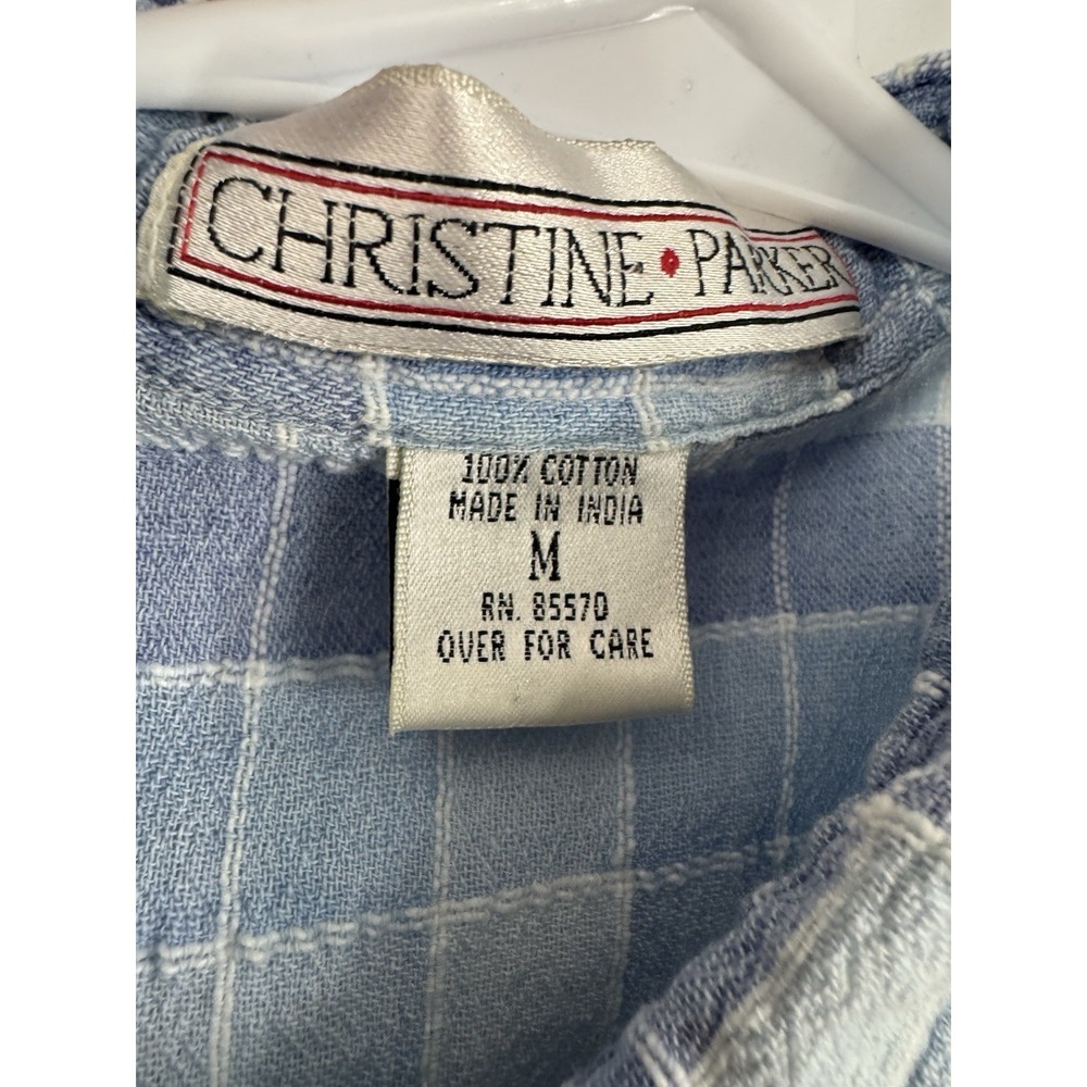 Christine Parker Blue Plaid ButtonDown Shirt Size M UGC Short Sleeve Lightweight - Picture 6 of 6